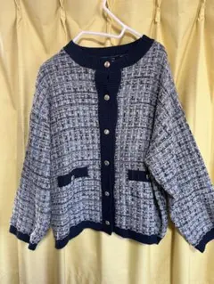 Lugnoncure ネイビー系チェック柄カーディガン フリーサイズ