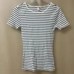 H&M ボーダー リブ クルーネック 半袖 Tシャツのサムネイル