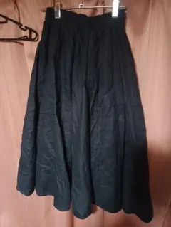 ミラオーウェン　ブラック ヘンプ100%バルーンロングスカート ゴムウエスト