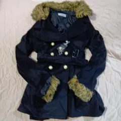 夢展望ヒョウ柄ファー付きダブルブレストコート黒新品未使用タグ付き