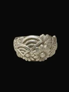 ビンテージ　シルバー　花柄リング　フリーサイズ