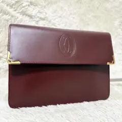 カルティエ　Cariter　マストライン　クラッチバッグ　ボルドー　ロゴ金具