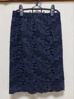 ネイビー レース タイトスカート スリット入り