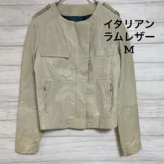 イタリアンラムレザー100% ラムスキン ノーカラー  ファスナー ポケット M