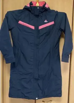 【美品】 adidas レディース　フード付きネイビー/ピンクベンチコート