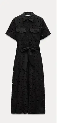 ZARAエンブロイダリーシャツワンピース　S 黒