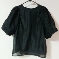 【美品】classicalelf・刺繍入りパフスリーブ半袖ブラウス/Mサイズ・黒のサムネイル