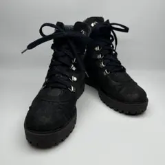 ほぼ綺麗☆本革VERA PELLE黒スエード編み上げブーツ35レースアップ厚底