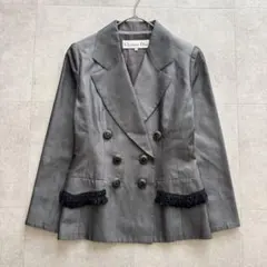 クリスチャンディオール　テーラードジャケット　ダブル　金ボタン　グレー　シルク混
