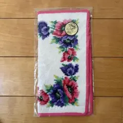FEILER タオルハンカチシェニール織 白 × 赤 花柄