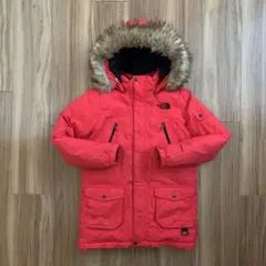 140ノースフェイス子供レッド赤プレストンダウンジャケットパーカーファー付