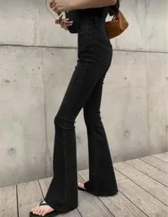 ブラックフレアデニムパンツ ハイウエスト SHEIN