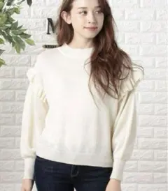 earthmusic&ecology♥ 肩フリルボリューム袖ニットプルオーバー