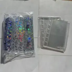 シール帳 キラキラ A7 星柄 クリアバインダー リフィル付　3点セット　紫