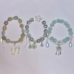 【49:新品未使用】多色ビーズとシルバーチャームガラスブレスレット3点セット