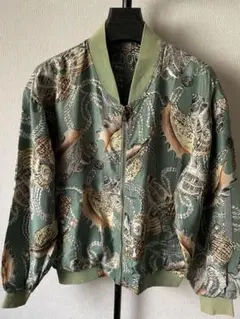 【Vintage】シルク ブルゾン▪90's ユーロ くすみ グリーン 総柄