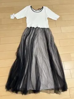 ホワイト・ブラック チュールロングワンピース M 新品