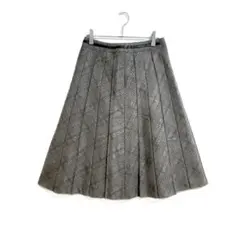 J.PRESS プリーツスカート グレー チェック柄 フレア 春秋 L 美品