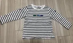 長袖カットソー 白と紺のストライプ 車刺繍