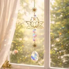 蓮の花モチーフ サンキャッチャー 蓮 太陽 インテリア雑貨 癒し クリスタル