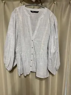 ZARA ストライプ柄 バルーンスリーブ シャツ XL