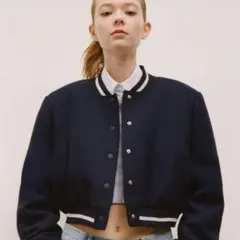 ZARA クロップドジャケット スタジャン ネイビー Sサイズ クロップド丈
