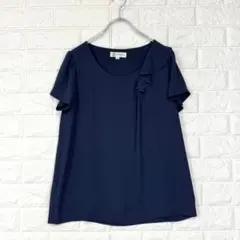 ■ミッシェルクラン【38】紺 ブラウス フリル 半袖 春夏 お仕事着 裏地付き