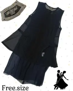 新品【ステージ衣装】レイヤードシースルーノースリーブワンピース 黒F寸d60