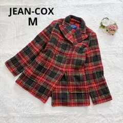 ジーンコックス タータンチェックコート ウール混 M 赤 レディース 秋冬