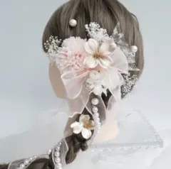 髪飾り　ドライフラワー　水引　白　ピンク成人式　振袖　結婚式　卒業式