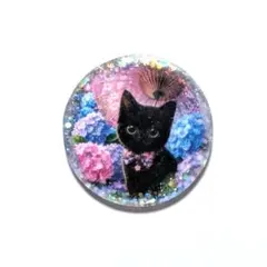 藤の花と猫さん(手描き♪)ヘアゴム ポニーフックブローチペンダント