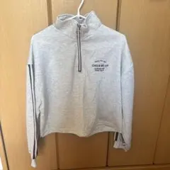 グレー ハーフジップ クロップドパーカー