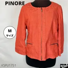 PINORE ピノーレ ノーカラージャケット ジップアップ 麻混 38のサムネイル