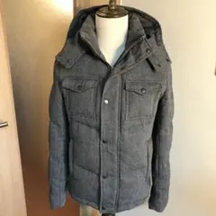 メンズ【美品 ミシェルクラン】グレー M ダウン フード ジャケット ツイード