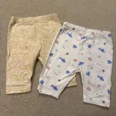 80cmベビーボトムス2点セット レモン柄×海のいきもの柄 七分丈 春夏ベビー服