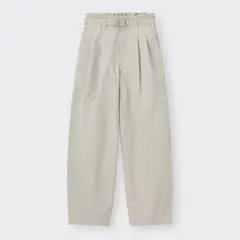 GU テックタックコクーンパンツ M ベージュ ベルト付 ツータック ナイロン