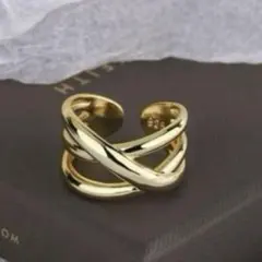 未使用品　シルバー925 オープンリング 二連 クロス　ゴールドカラー