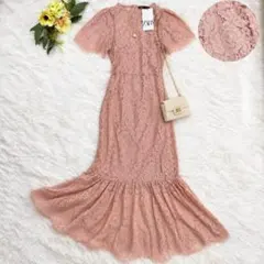 新品 ZARA レースワンピース マーメイド ロング 完売品 ピンク XS