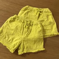 スラップスリップ　フリンジ付ショートパンツ 黄色　姉妹お揃い90cm 100cm