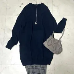 セオリー ネイビー オーバーサイズニット チュニック ポケット有 カシミア30%