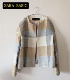 ZARA BASIC ◆ノーカラージャケット ブロックチェック ◆ Mサイズ相当