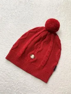 familiar ファミリア　ニット帽　帽子　赤　ポンポン付き　刺繍入り　M