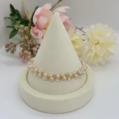 淡水パールバロックピンク・ゴールドカラービーズ　ブレスレット　ハンドメイド