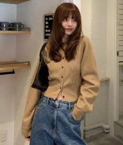 titivate ケーブルデザインニットカーディガン レディース　キャメル