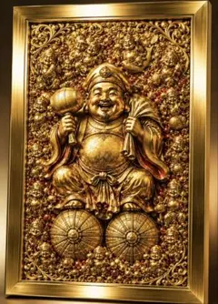 福を呼び　富を招く　黄金の大黒天が無限の豊かさを導く　額縁付きグラフィックアート