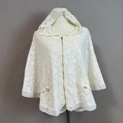 ホワイト 総レース ポンチョ フード付き