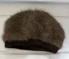 アンゴラ モヘア ブラウン ニット帽 ベレー帽 もこもこ ふわふわ