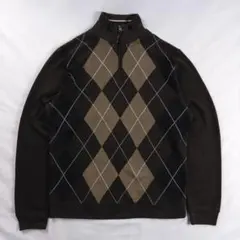 ビンテージ古着 90s ハーフジップ アーガイル ダイヤ トラッド 総柄ニット