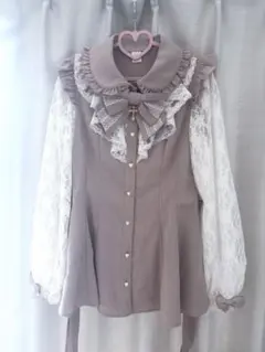 Secret Honey ラッフル＆袖レース長袖セットアップ ピンク