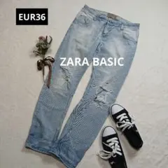 1981ꕤZARA BASIC ダメージデニム【EUR36】ライトブルー